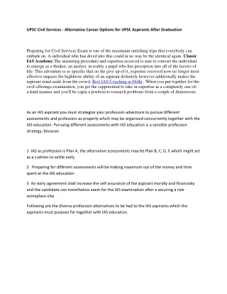 UPSC Civil Services - Alternative Career Options for UPSC Aspirants After Graduation