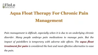 Aqua Float Therapy For Chronic Pain Management