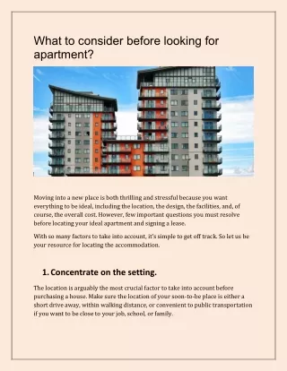 What to consider before looking for apartment
