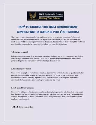 How to Choose the Best Recruitment Consultant in Nagpur for Your Needs?