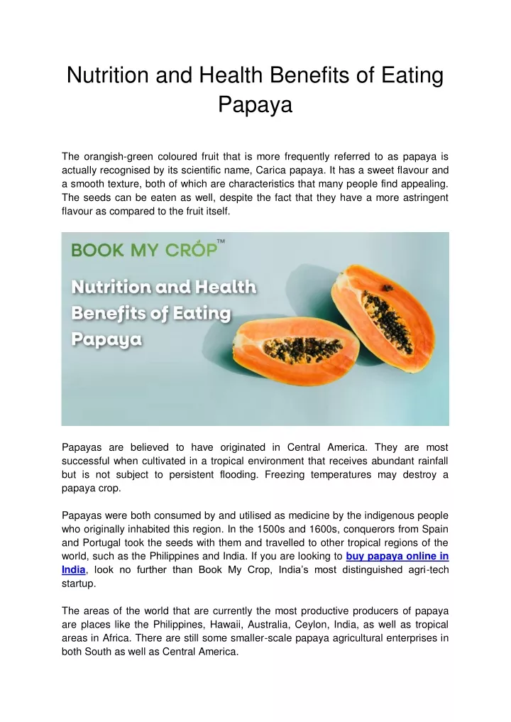 nutrition and health benefits of eating papaya