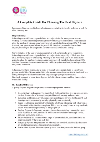 A Complete Guide On Choosing The Best Daycare | Little Big World