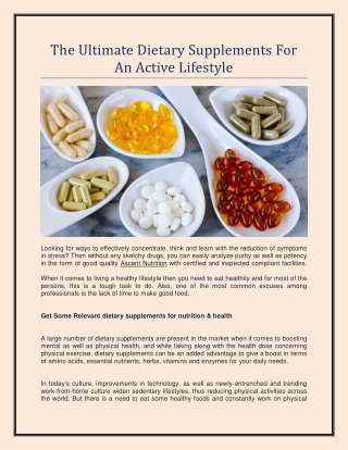 The Ultimate Dietary Supplements For An Active Lifestyle