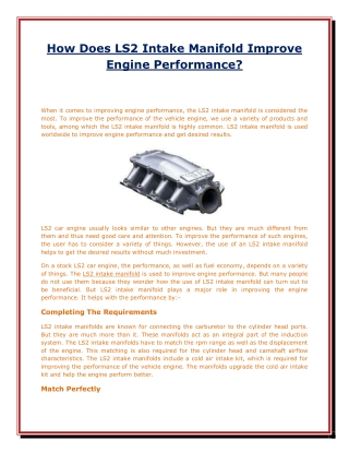 How Does LS2 Intake Manifold Improve Engine Performance
