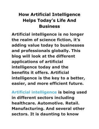 how artificial intelligence helps today s life