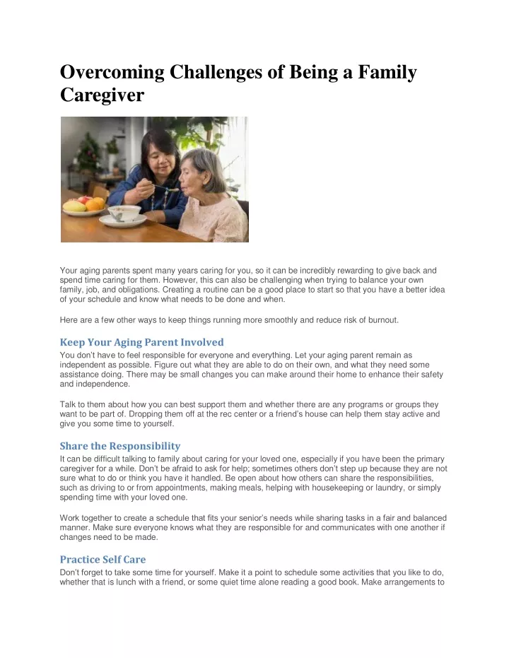 overcoming challenges of being a family caregiver