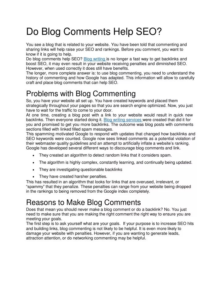 do blog comments help seo