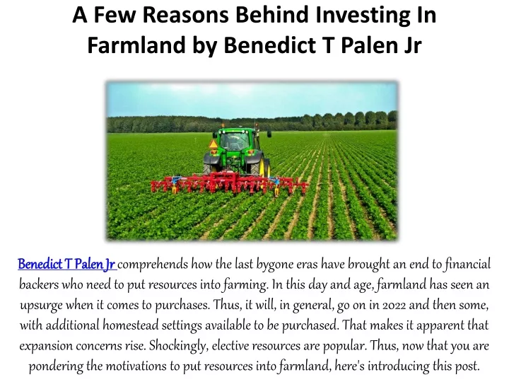 a few reasons behind investing in farmland