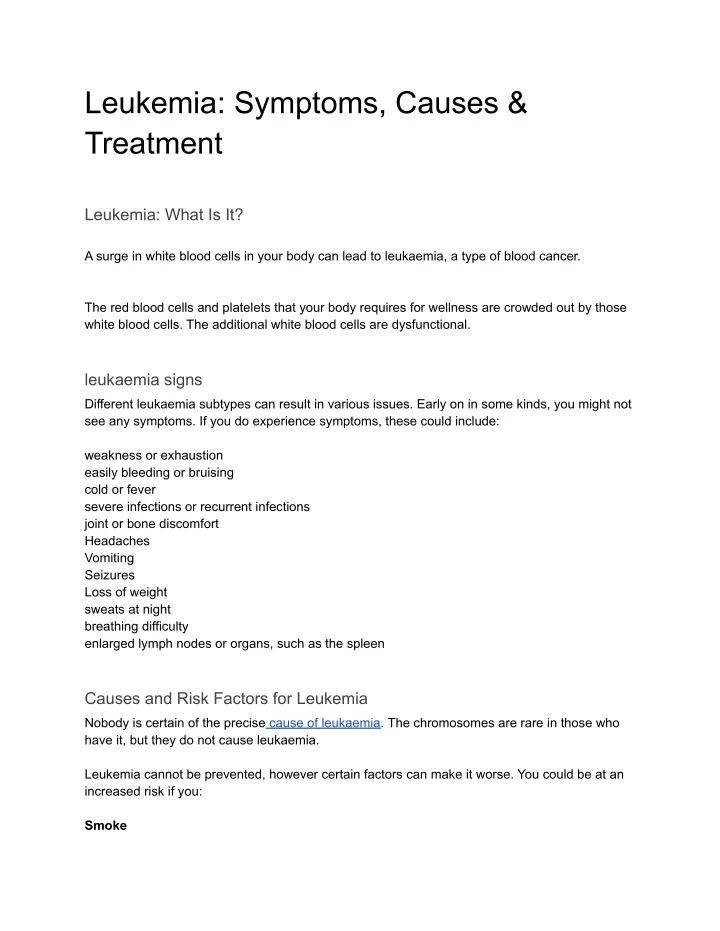 leukemia symptoms causes treatment