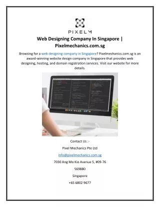 Web Designing Company In Singapore  Pixelmechanics.com.sg