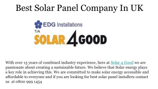 Best Solar Panel Company In UK - Solar 4 Good