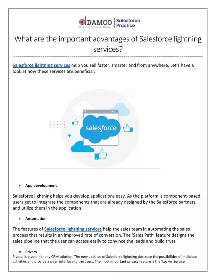 what are the important advantages of salesforce