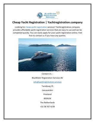 Cheap Yacht Registration  Yachtregistration.company