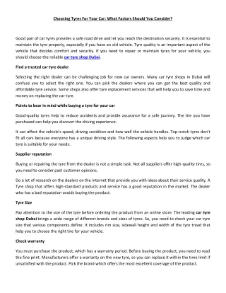 Choosing Tyres For Your Car, What Factors Should You Consider