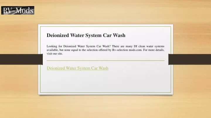deionized water system car wash