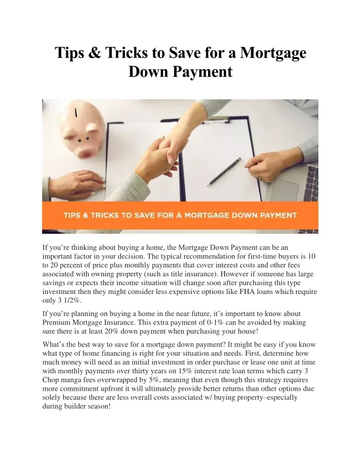 tips tricks to save for a mortgage down payment