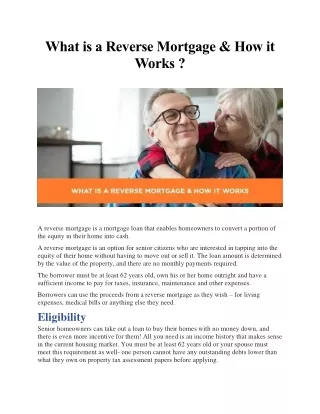 what is a reverse mortgage how it works