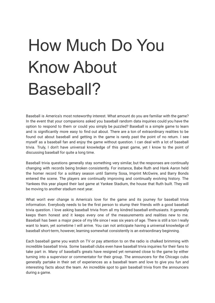 how much do you know about baseball