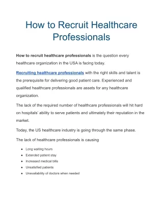 how to recruit healthcare professionals