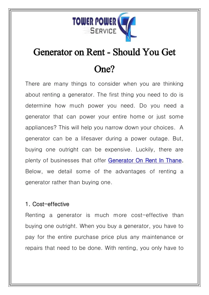 generator on rent generator on rent should you get