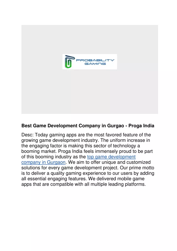best game development company in gurgao proga