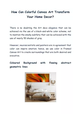 How Can Colorful Canvas Art Transform Your Home Decor
