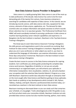 Best Data Science Course Provider in Bangalore