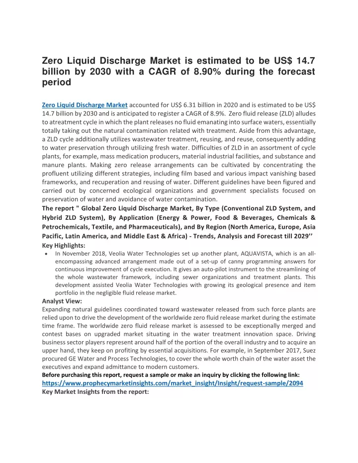 zero liquid discharge market is estimated