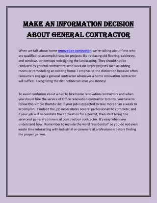 Make An Information Decision About General Contractor