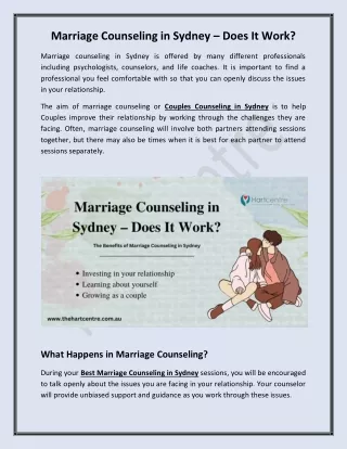 Marriage Counseling in Sydney – Does It Work?