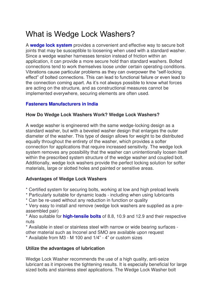 what is wedge lock washers
