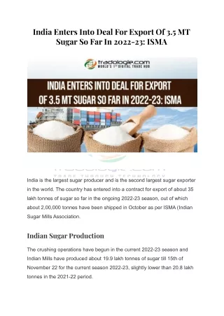 india enters into deal for export of 3 5 mt sugar