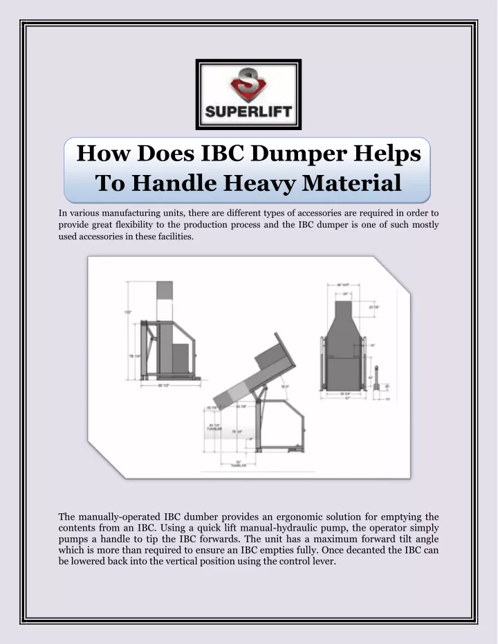 how does ibc dumper helps to handle heavy material