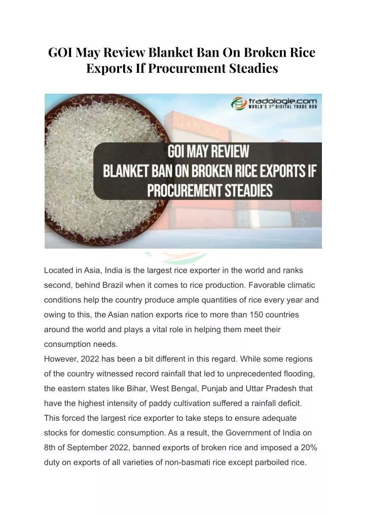goi may review blanket ban on broken rice exports