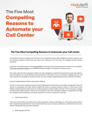 The Five Most Compelling Reasons to Automate your Call Center