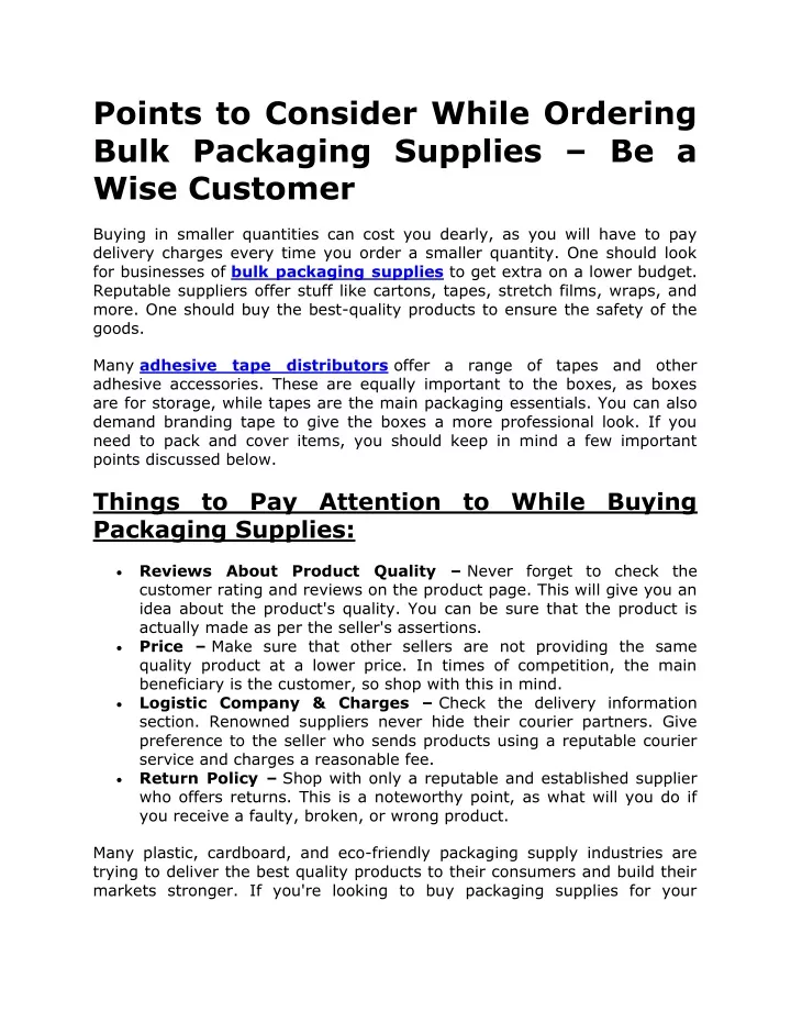 points to consider while ordering bulk packaging