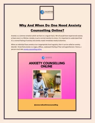Why And When Do One Need Anxiety Counselling Online