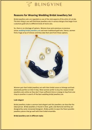 Reasons for Wearing Wedding Bridal Jewellery Set