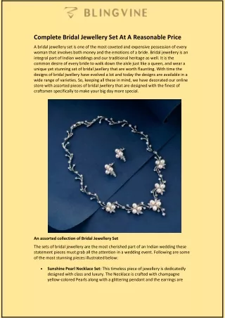 Complete Bridal Jewellery Set At A Reasonable Price