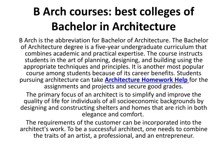 b arch courses best colleges of bachelor in architecture