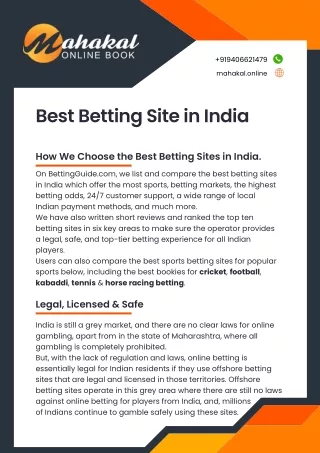 Best Betting Site in India - Mahakal Online Book