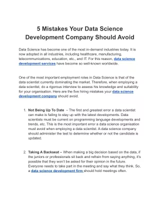5 Mistakes Your Data Science Development Company Should Avoid
