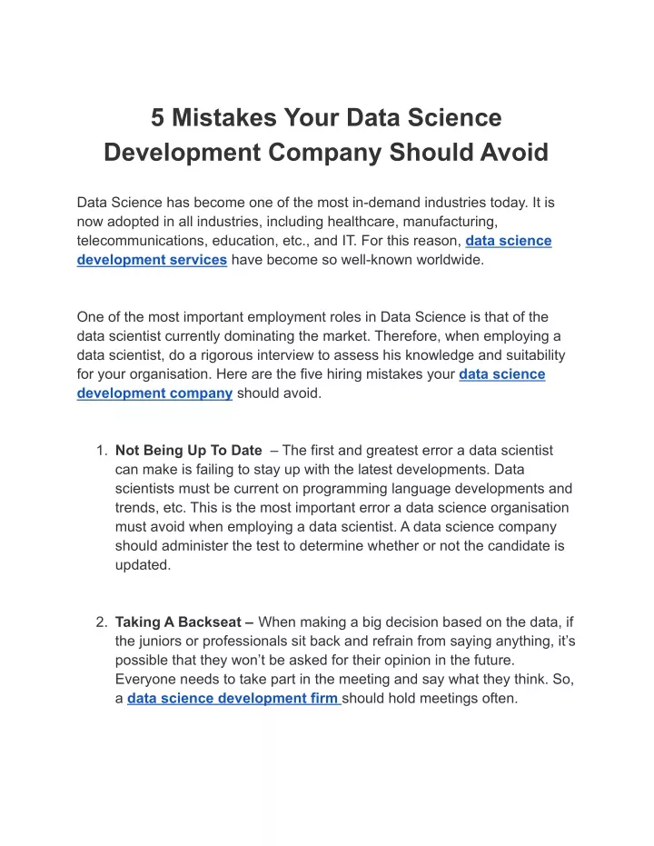 PPT - 5 Mistakes Your Data Science Development Company Should Avoid ...