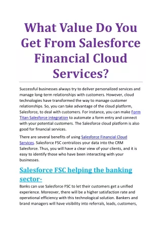 What Value Do You Get From Salesforce Financial Cloud Services