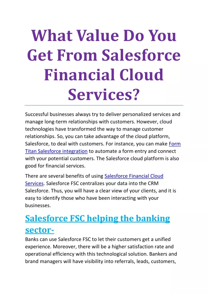 what value do you get from salesforce financial