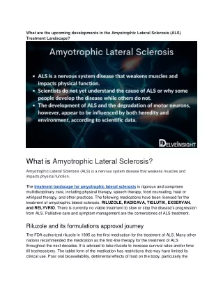 How Will Emerging Therapies Drift the Amyotrophic Lateral Sclerosis (ALS) Treatment Landscape