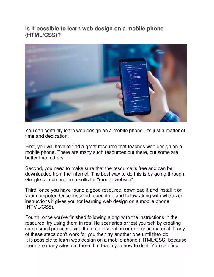 is it possible to learn web design on a mobile