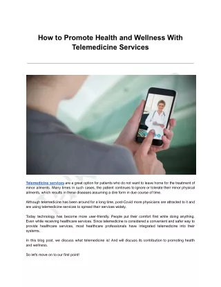 how to Promote Health and Wellness With Telemedicine Services