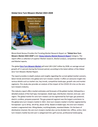 global zero turn mowers market 2022 2028
