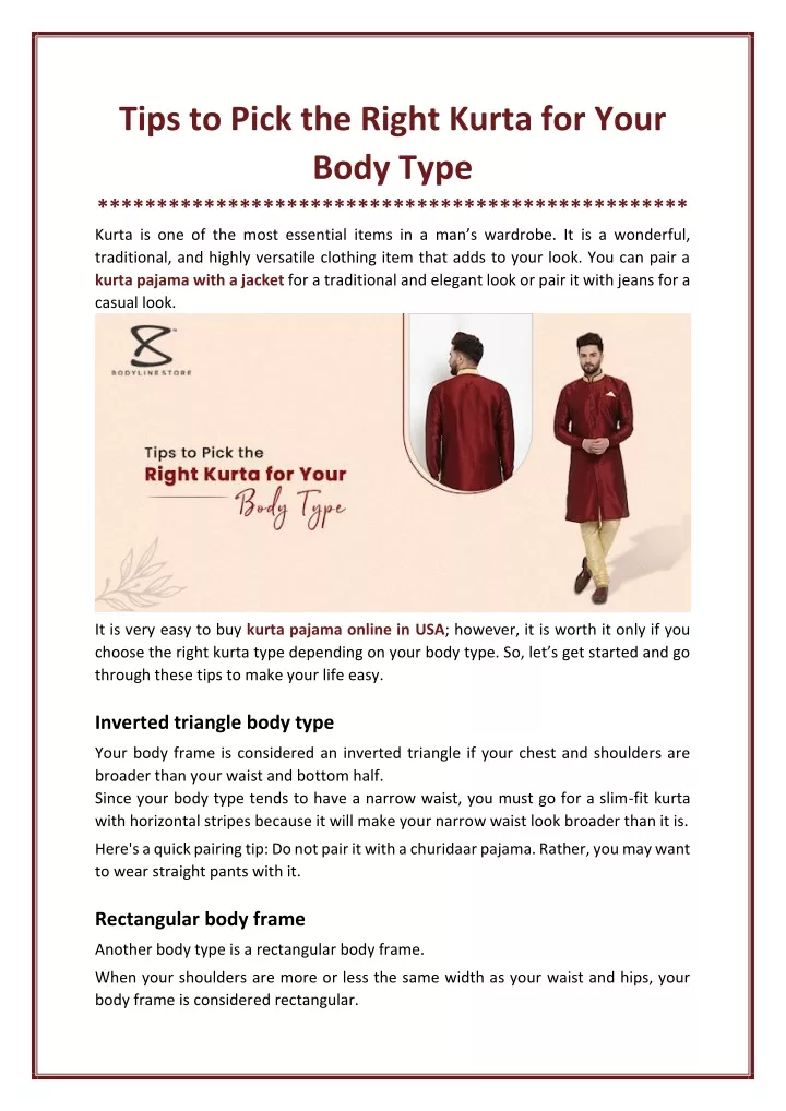 tips to pick the right kurta for your body type